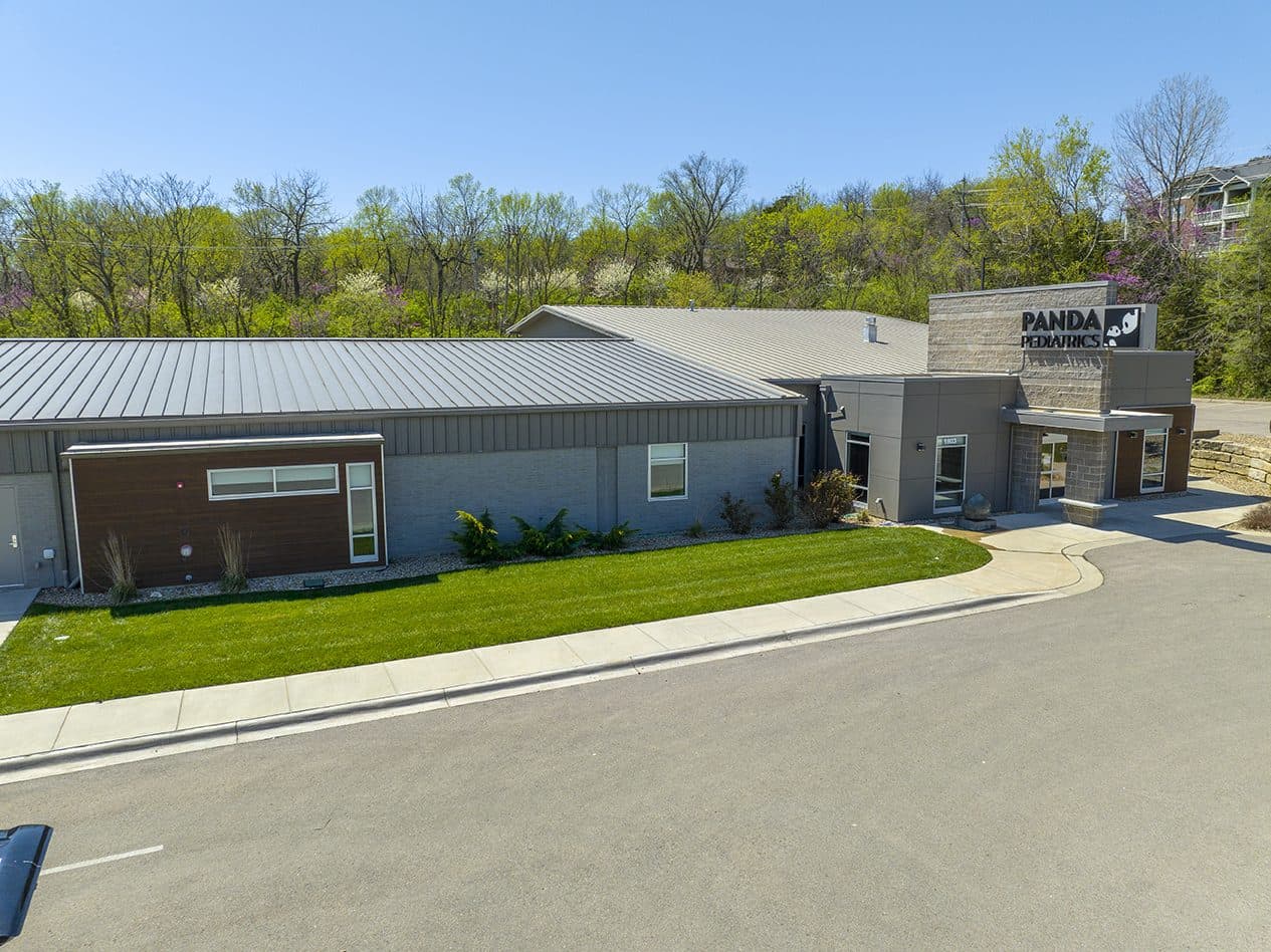 Aerial view of Panda Pediatrics in Lawrence, Kansas