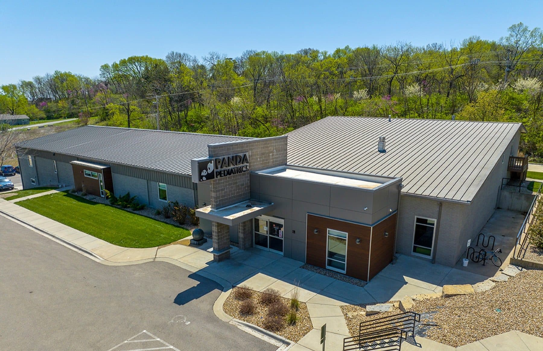 Street view of the Panda Pediatrics clinic building in Lawrence, Kansas
