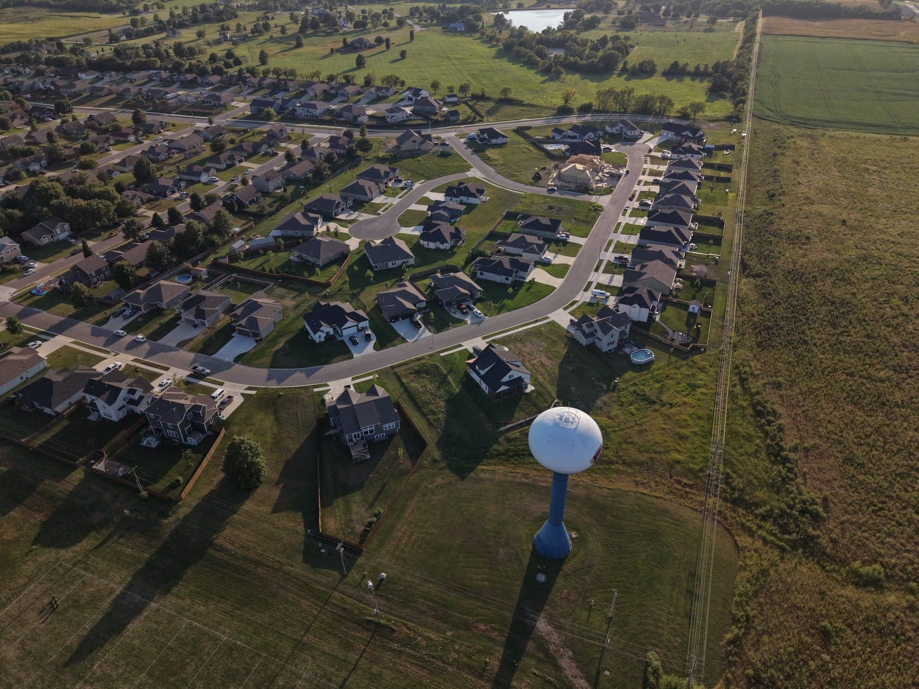Shadow Ridge Subdivision, Eudora · water tower aerial